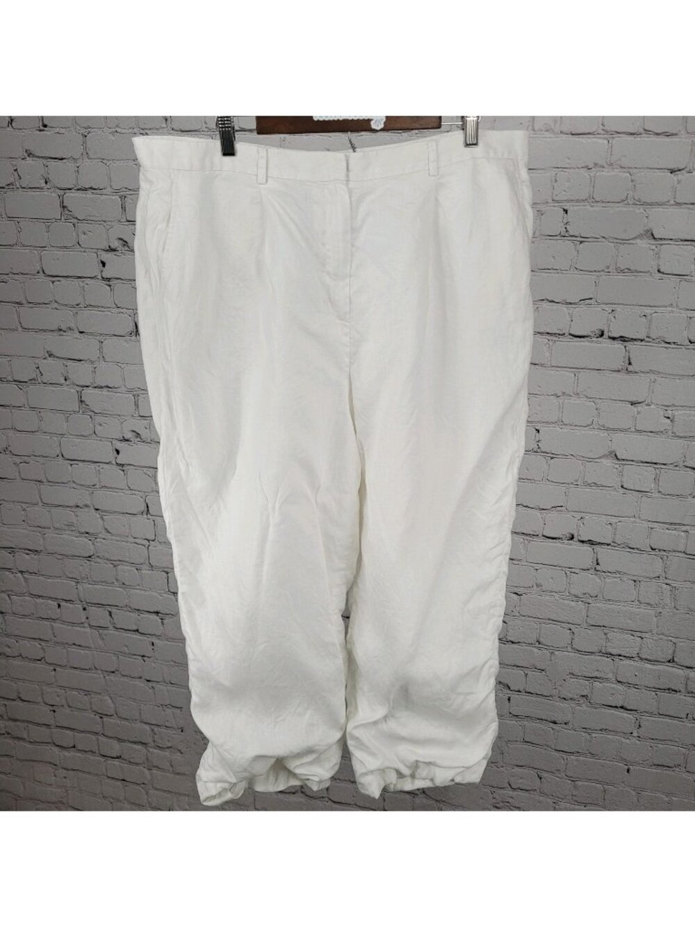 Lauren Ralph Lauren White Linen High Rise Wide Leg Crop Pants Size 20W (39x25)